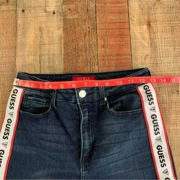 Guess denim jeans stripe with puffy logo print high rise skinny size 26 - Picture 2 of 13